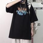 Fire-print Short-sleeve Round Neck T-shirt