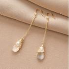 Cat Eye Stone Drop Earring Qr156 - 1 Pair - Gold - One Size