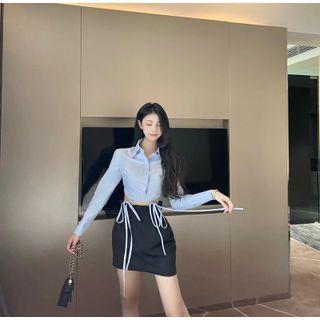 Tie-waist Crop Shirt / Mini Pencil Skirt