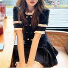 Short-sleeve Ruffled Trim Blouse / Pleated A-line Skirt