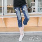 Raw-edge Star-pocket Cropped Jeans