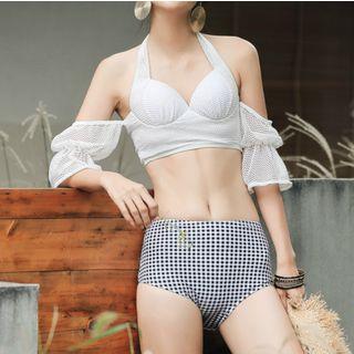 Set: Open Shoulder Bell-sleeve Bikini + Swim Shorts