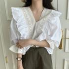 Lace Trim Ruffled Blouse / Shorts