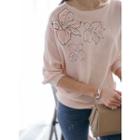 Dolman-sleeve Embroidered-detail Knit Top