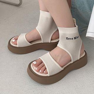 Lettering Knit Cutout Sandals