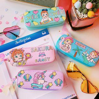 Cartoon Print Faux Leather Eyeglasses Case