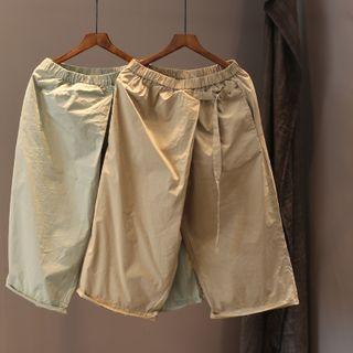 Elastic Waist Plain Crop Pants