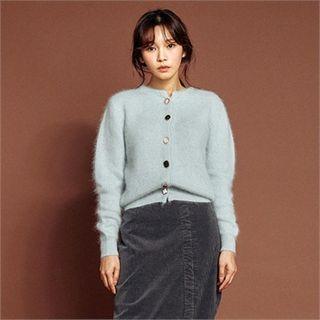 Jewel-button Furry Cardigan
