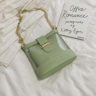 Clear Panel Crossbody Bucket Bag + Zipper Pouch
