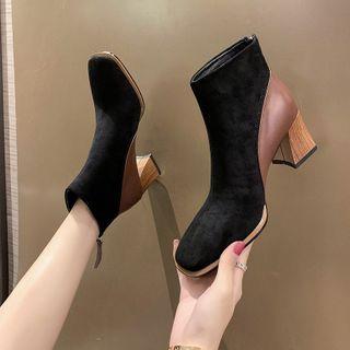 Two-tone Chunky Heel Short Boots