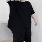 Elbow-sleeve Slit T-shirt Black - One Size