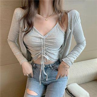 Set: Cropped Open Jacket + Drawstring Camisole Top
