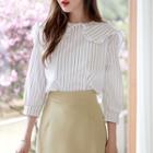 3/4-sleeve Frilled-collar Blouse