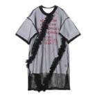 Lettering Elbow-sleeve T-shirt / Mesh Elbow-sleeve T-shirt Dress