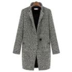 Long-sleeve Buttoned Houndstooth Trench Coat