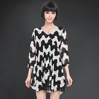 Asymmetric-hem Patterned Lace Dress
