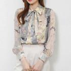 Long Sleeve Lace-up Floral Print Shirt