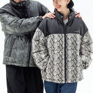 Snakeskin Print Padded Zip Jacket