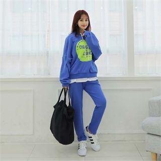 Set: Lettering Oversized Hoodie + Band-waist Pants
