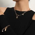 Set: Tag Pendant Faux Pearl Alloy Necklace + Bracelet Set Of 2 - Gold - One Size