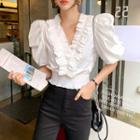 Puff-sleeve Frilled Crop Blouse