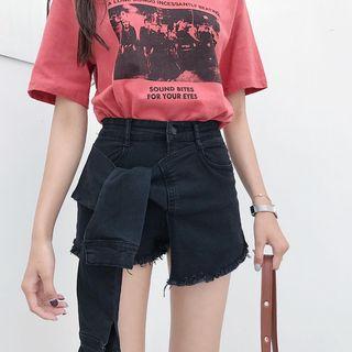 Fray-hem Asymmetric Denim Skort