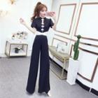 Short-sleeve Crochet Trim Jumpsuit