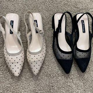 Dotted Pointed Slingback Block Heel Sandals