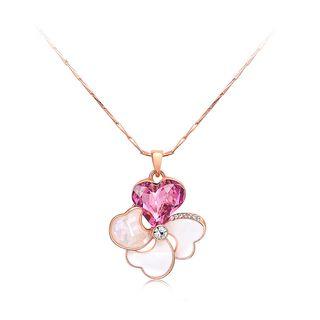 Sweet Flower Pendant With Rose Red Cubic Zircon And Necklace