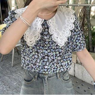 Puff-sleeve Peter Pan Collar Floral Printed Top