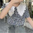 Puff-sleeve Peter Pan Collar Floral Printed Top