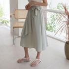 Pleated Wrap-front Long Skirt