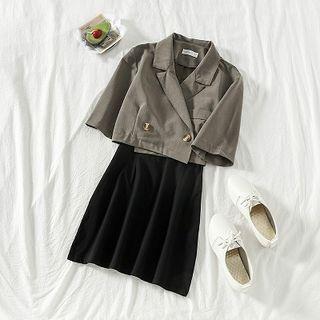 Plain Short-sleeve Blazer / Plain Spaghetti Strap Dress