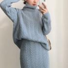 Mock Neck Cable Knit Top / Knit Skirt