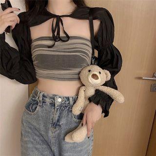 Mesh Bandeau / Puff-sleeve Cropped Top