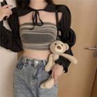 Mesh Bandeau / Puff-sleeve Cropped Top