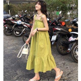 Strappy A-line Midi Dress Green - One Size