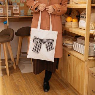Ribbon-accent Canvas Tote Bag