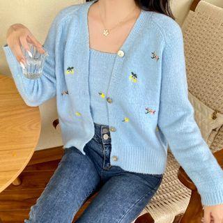 Floral Embroidered Cardigan / Camisole Top / Set