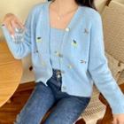 Floral Embroidered Cardigan / Camisole Top / Set