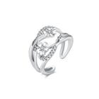Elegant Fashion Double Line Flower Cubic Zircon Opening Adjustable Ring Silver - One Size