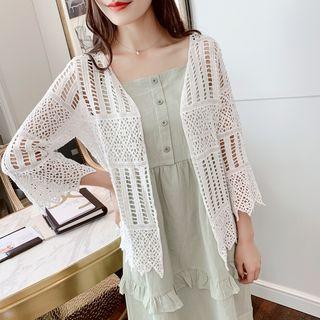 Crochet Lace Open Front 3/4-sleeve Jacket