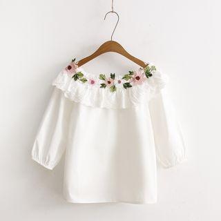 Embroidered Trim Short-sleeve Blouse