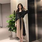 Color Block Strappy Midi Dress / Tie Neck Shirt