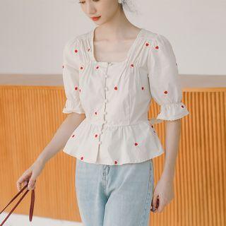 Short-sleeve Square-neck Embroidered Top