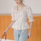 Short-sleeve Square-neck Embroidered Top