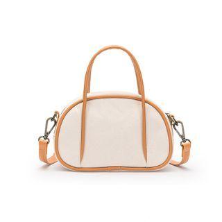 Faux Leather Trim Canvas Crossbody Bag