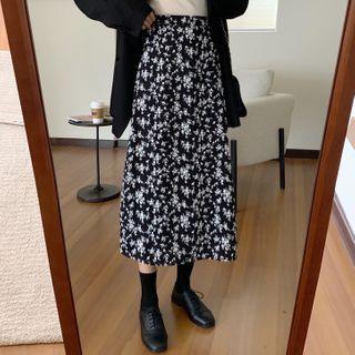 Floral High-waist Midi A-line Skirt