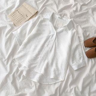Short-sleeve Open-collar Chiffon Shirt White - One Size