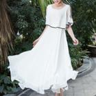 Short-sleeve Cutout A-line Midi Sun Dress